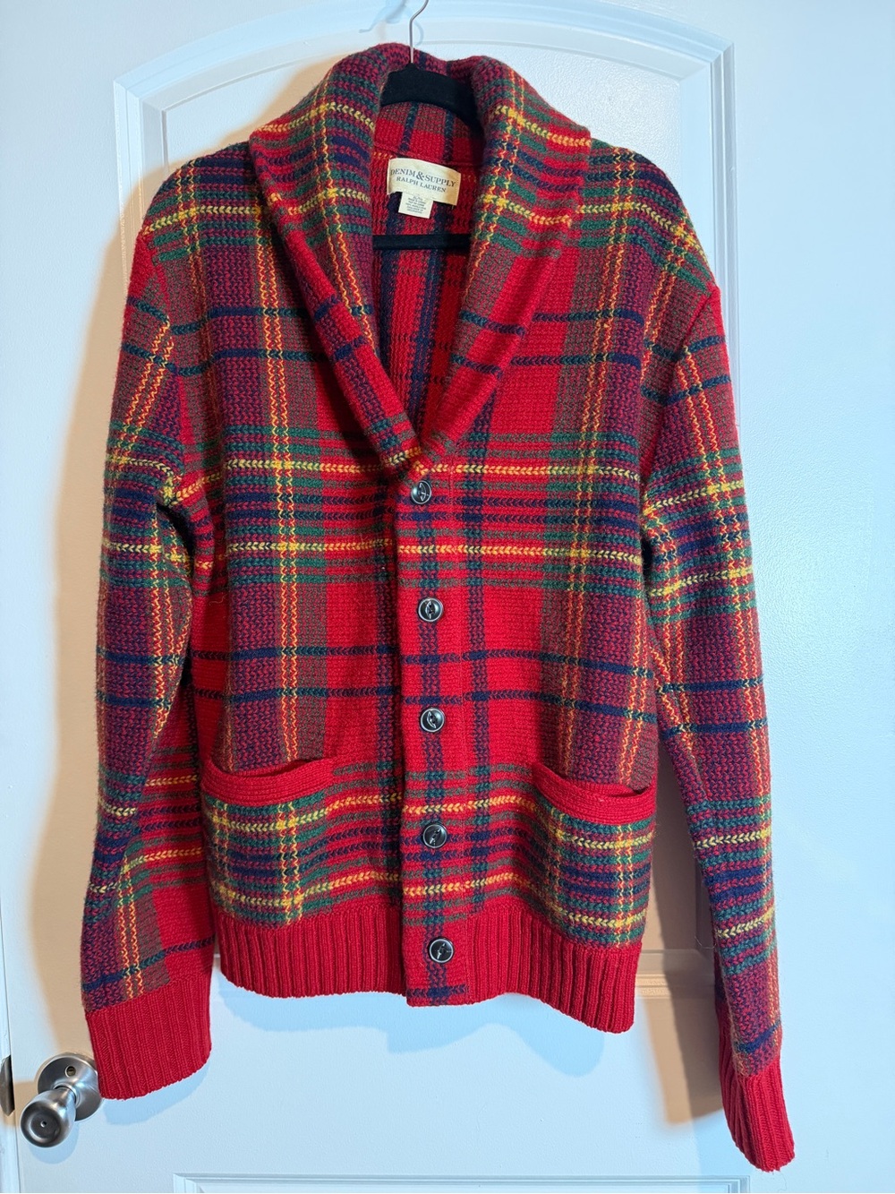 Denim & Supply Ralph Lauren Red Plaid Shawl-Collar Cardigan